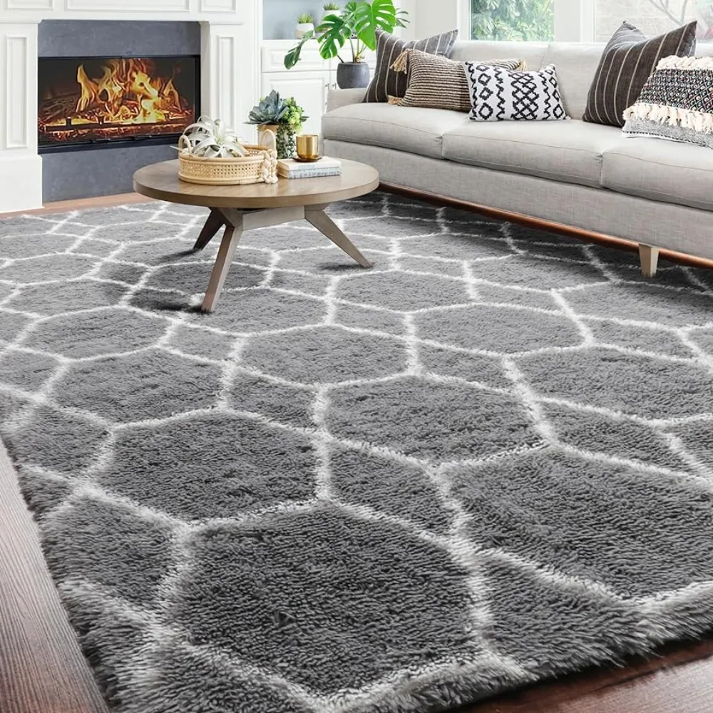 

Large Boho Geometric Grey and White Rug Gamer Dressing Table Shaggy Moroccan Floor Rug Foot Mat 8x10 Area Rugs for Living Room