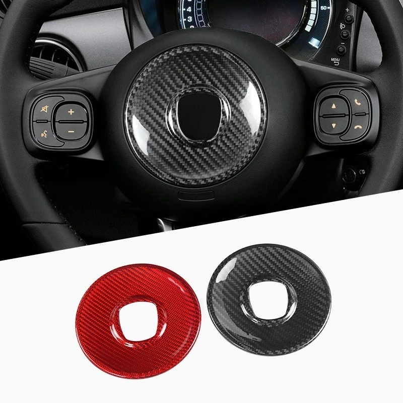 

For Fiat 500 2008-24 Genuine Carbon Fiber Steering Wheel Center Cap Overlay Direct Fit Interior Styling Upgrade Car Accessories