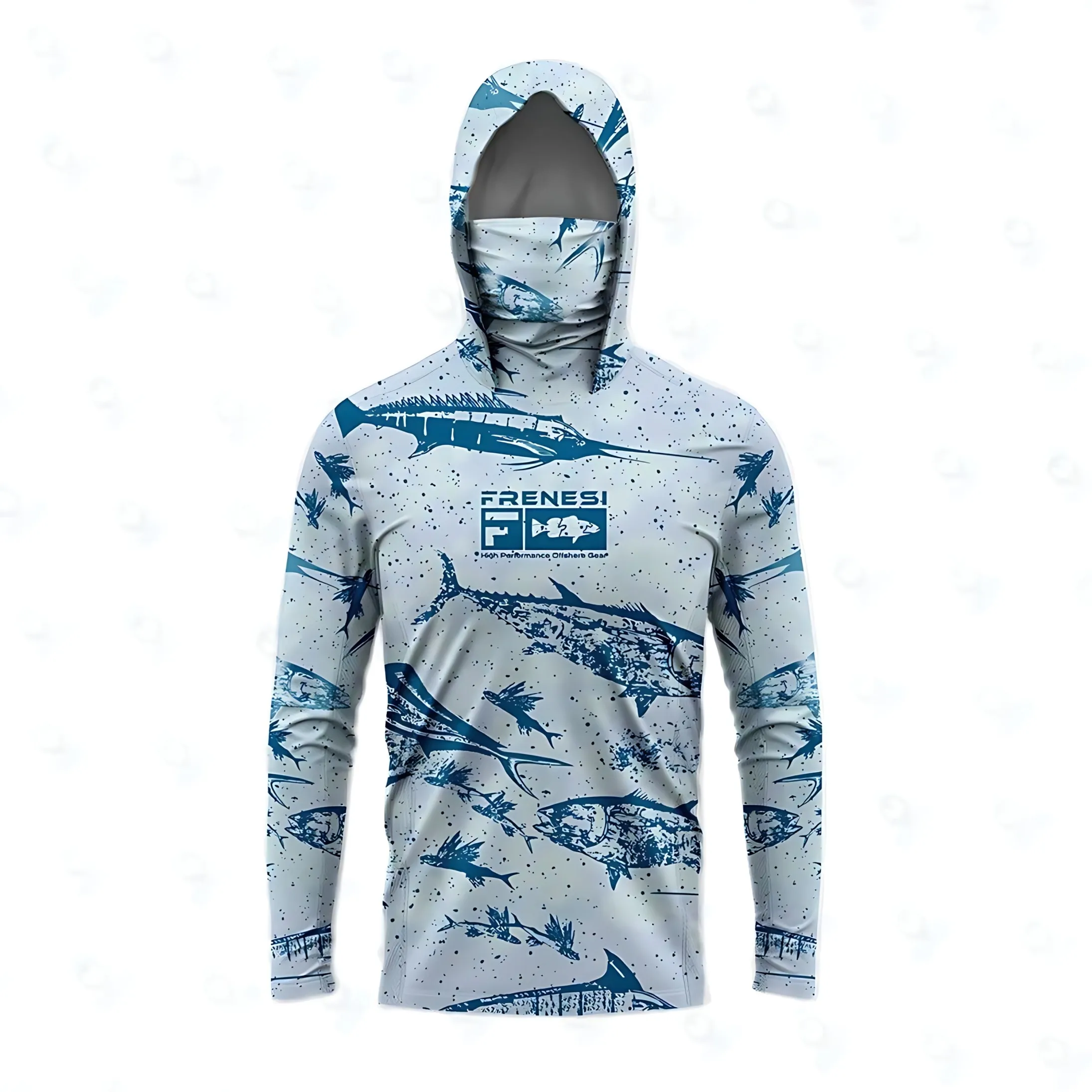 Men's long-sleeved T-shirt with sun protection hooded jacket protective mask one-piece outdoor long-sleeved top