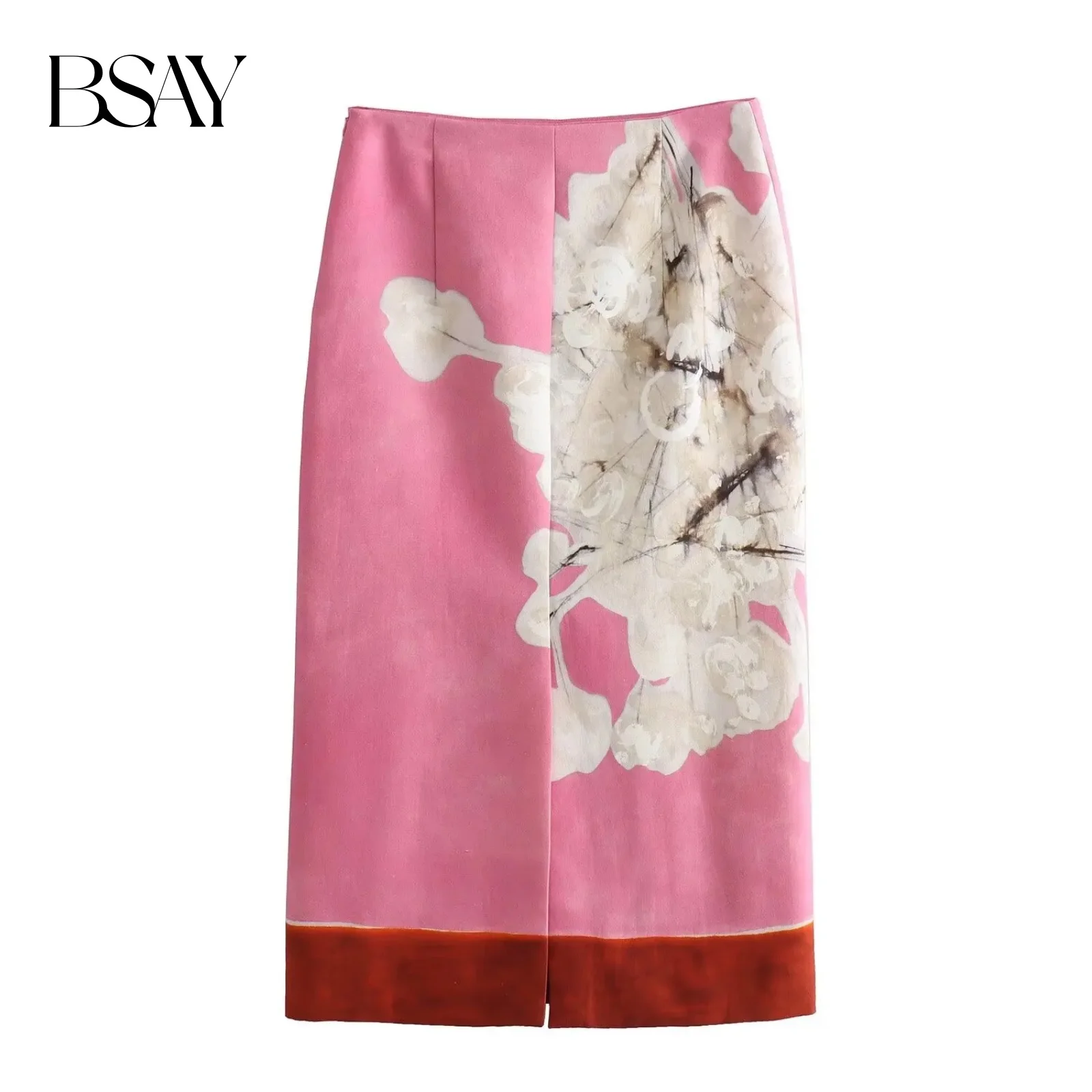 BSAY Damesmode Lente Zomer Nieuwe Split Vintage Chic Vrouwelijke Hoge Taille Elegante A-lijn Lange Rechte Rok Mujer