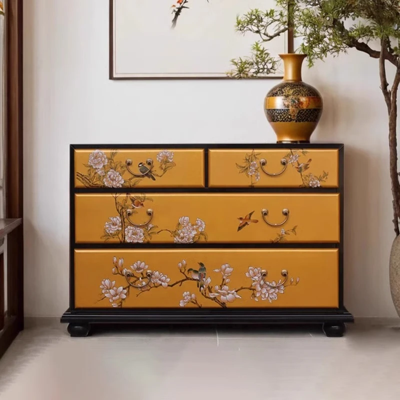 Solid wood painted chest cabinet, living room decoration storage cabinet, bedroom drawer storage four chest cabinet