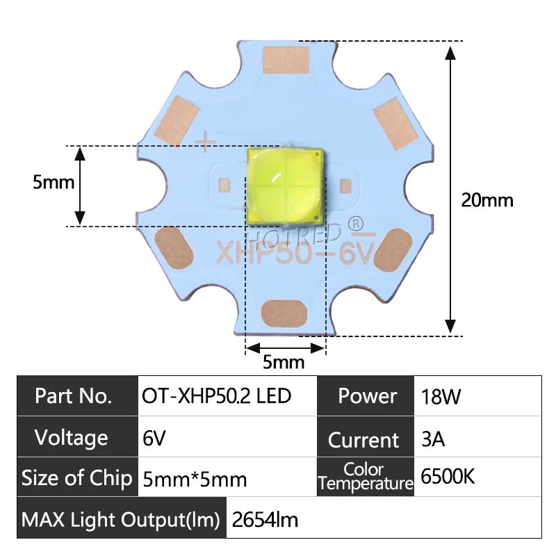 18W  XHP50 XHP-50.2 Cold White 6500K 6V 18W LED Beads Chip Input 12V Driver SMD5050 10 Dgeree Lens DIY Flashlight SpotLight Part