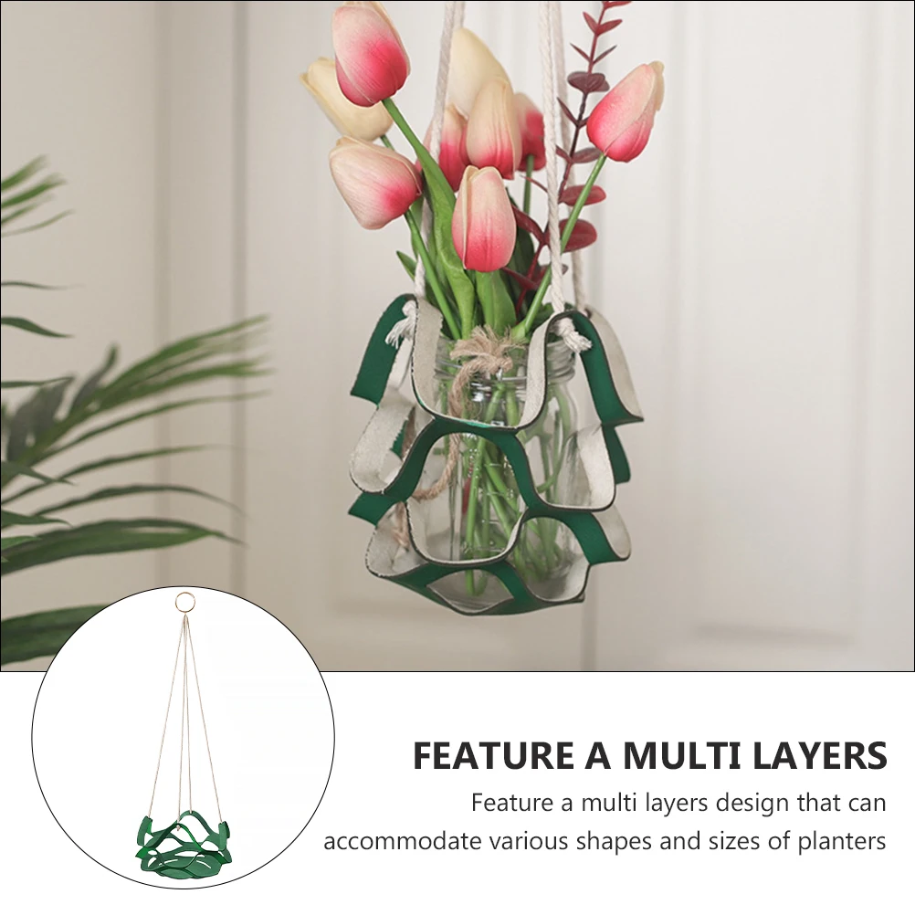 

PU Potted Planter Holder Multi-Layer Hanging Basket Rope Loop Indoor Outdoor Balcony Garden Plant Display