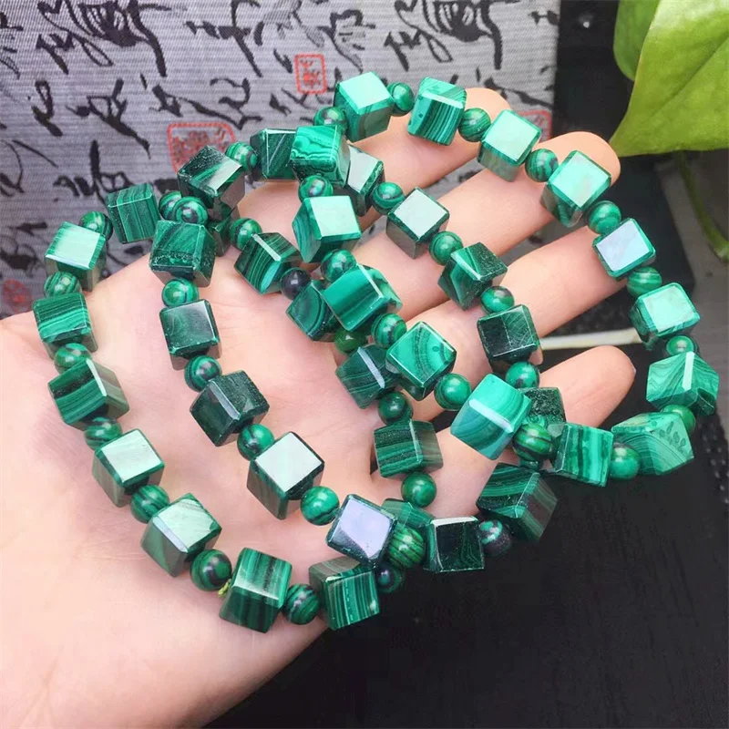 9MM Natural Malachite Cube Bracelet Women Men Strand Charm Beads Bracelet Yoga  Handmade Jewelry Gift