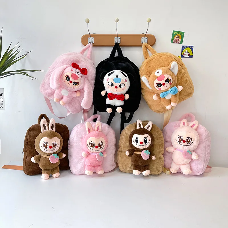 

Cross border plush toy bag, cartoon plush toy, children's backpack, cute canvas backpack, girl's heart backpack
