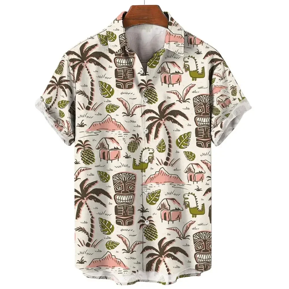 

Hawaii Men's Shirt Tiki pattern 3D Printed Tops Summer Fashion Holiday casual shirtShort Sleeves Shirts Lapel Button Streetwear