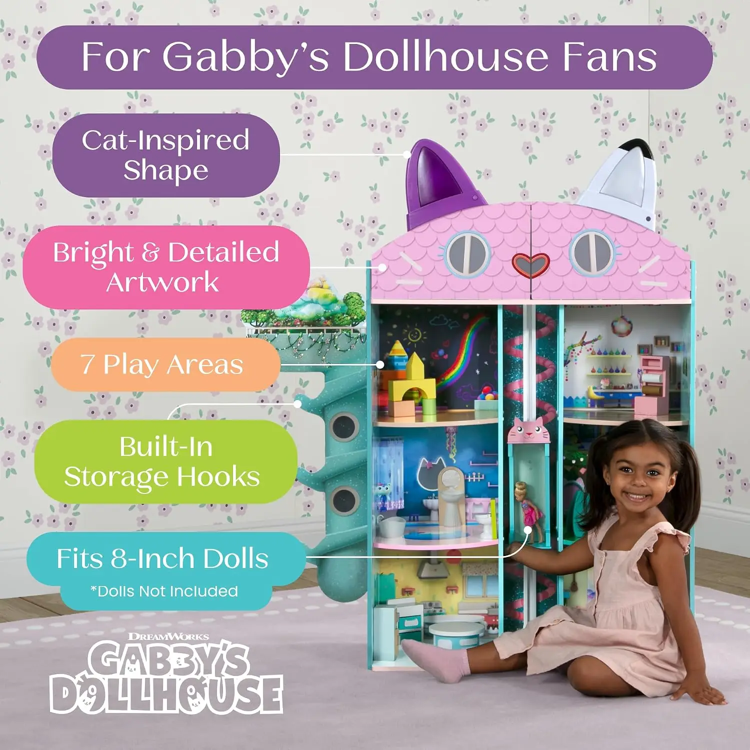 Gabby’s Dollhouse Purrfect Playhouse by – Features Sounds & Light Up Ear - Includes 20 Accessories - Fits 8-inch Dolls - Pretend