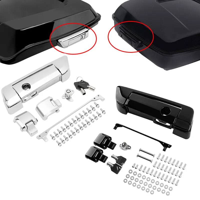 Chrome Black Tour Pack Trunk Latch Hinges Lock Key Set For Harley Touring Street Glide Road King Road Glide 2014-Up