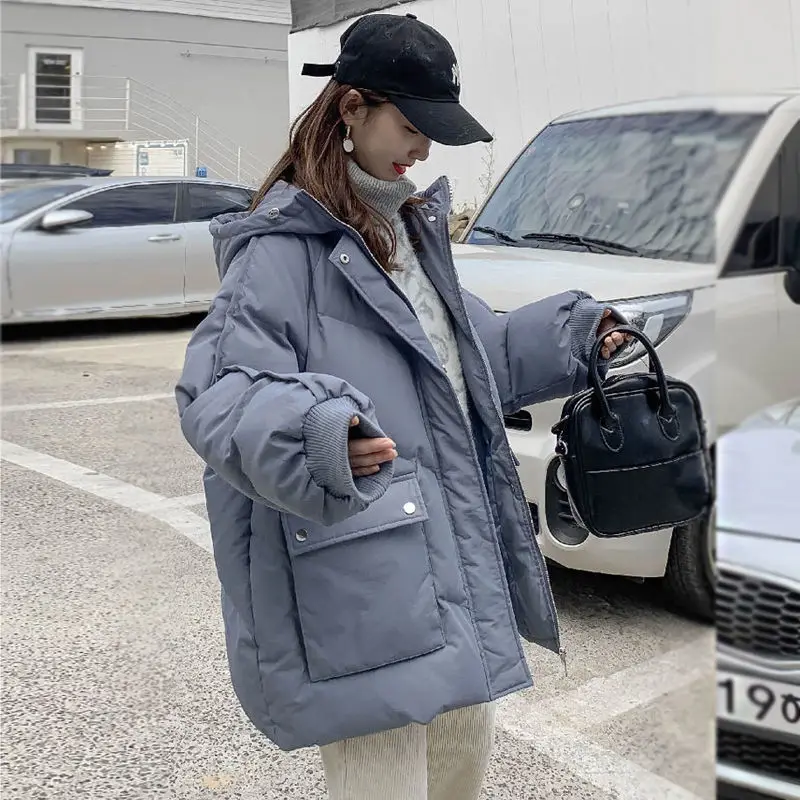 2021 Korean Loose Puffer Jacket Oversize Women\'s Short Winter Female Coat Women Thickened Parka Feminina Harajuku Outerwear Hood