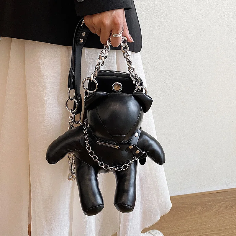 Cartoon Cute Bags for Women 2022 nuove borse di lusso Designer Bear Doll Leather Fashion Chain Phone Crossbody Shoulder Bag donna