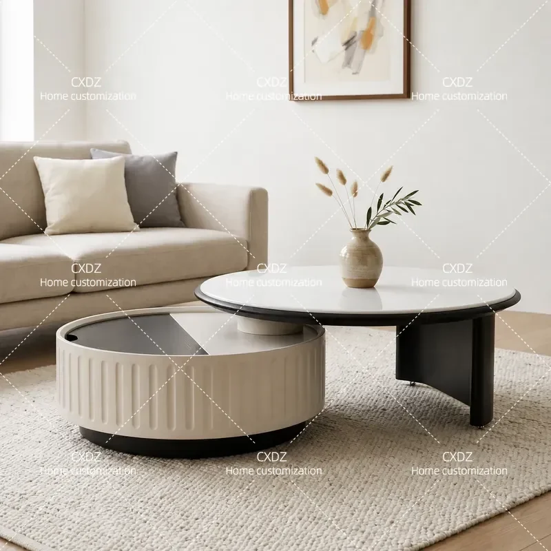 Modern Simple Microcrystalline Stone Coffee Table Round Rotatable Design Light Luxury Storage Tea Table for Living Room Small