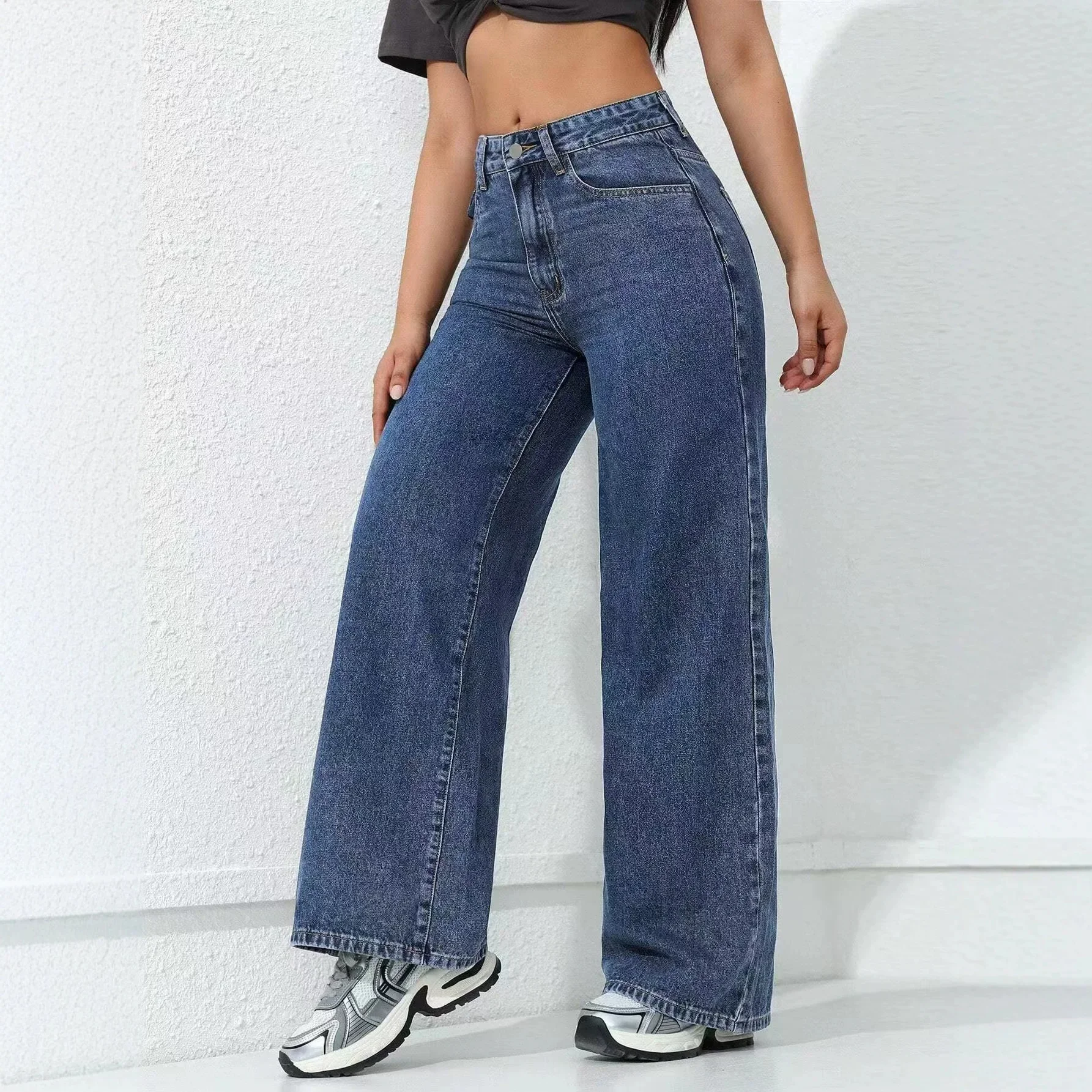 Jeans Women Denim Pant Wide Leg Pants Denims High Waist Washed Distressed Basics Straight Trousers 2026 Streetwear Floor Length
