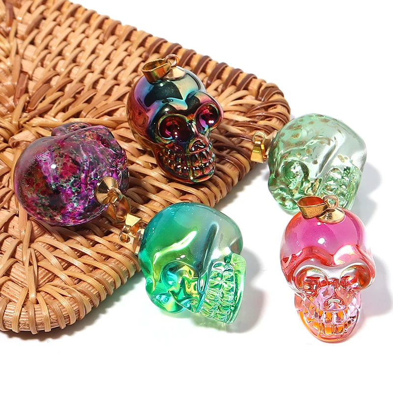 

1Pc/Lot 27x21mm Colorful Lampwork Glass Pendant Skull Pendants For DIY Halloween Necklace Earrings Jewelry Making Accessories