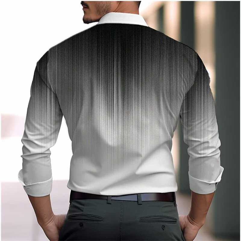 Color Gradient 3D Printed Casual Men\'s Shirt Spring Lapel Single Breasted Long Sleeve XS-6XL Four-Way Stretch Fabric Shirt 2024