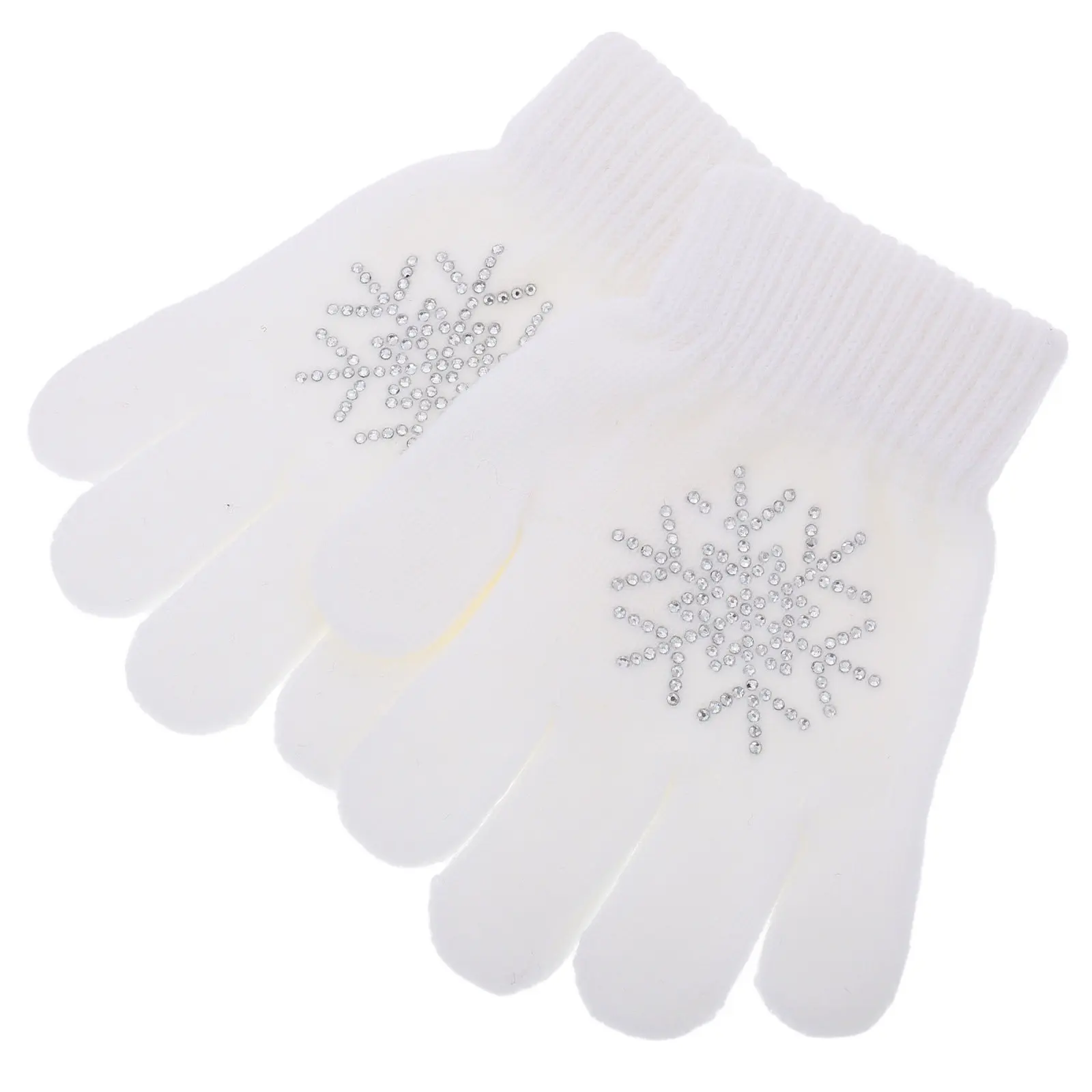 

1Pair Ice Skating Gloves Thick Knit Warm Rhinestone Snowflake Anti Slip Protective Winter Practice Skating Competition Gloves