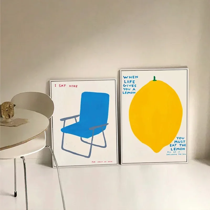 Nordic Simple Orange Lemon Blue Chair Floor Korean Wall Art Canvas Painting Posters Picture For Living Room Home Decor Framel