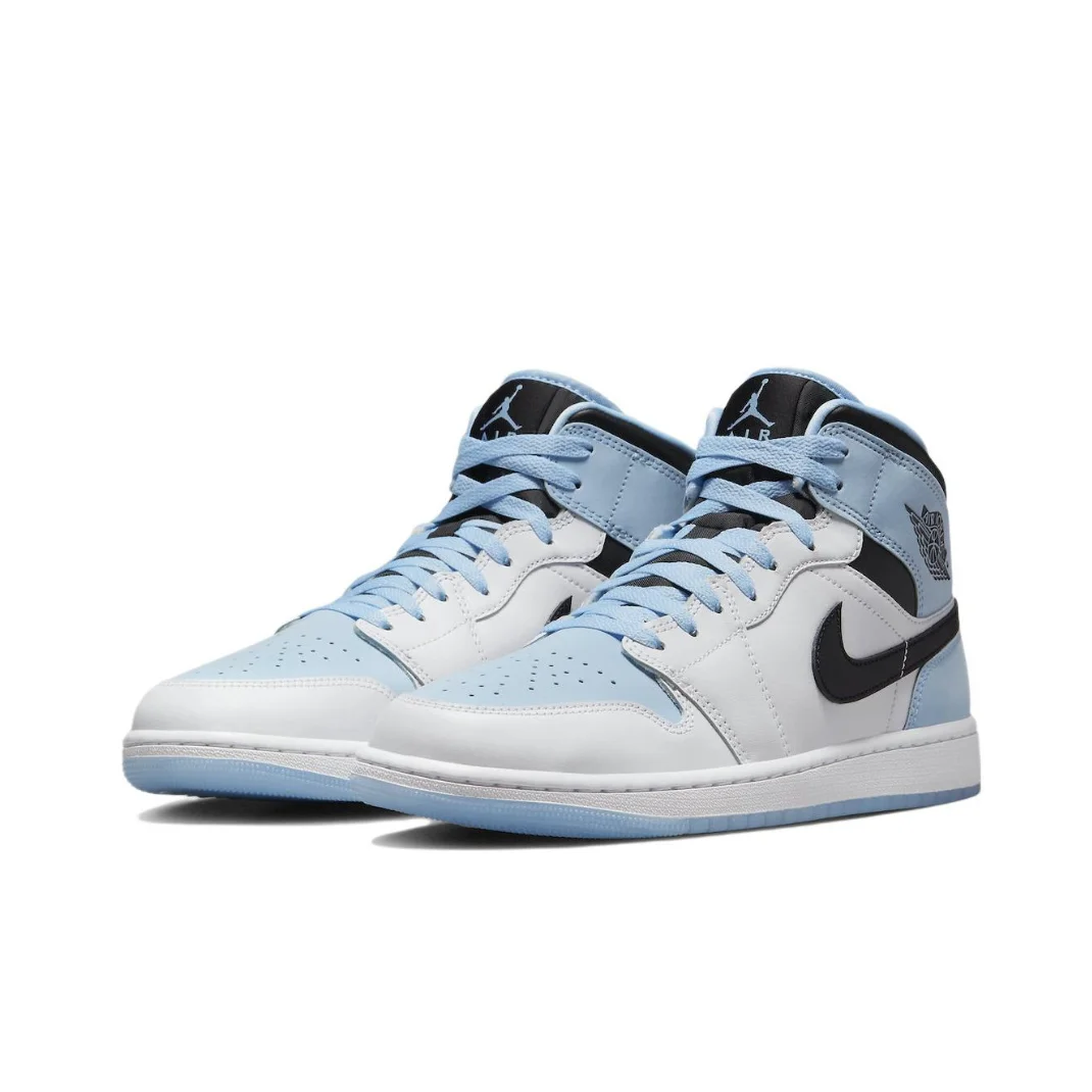 Zapatillas de baloncesto Nike Air Jordan 1 Mid Classic Retro para hombre, cómodas, antideslizantes, color azul cielo y blanco