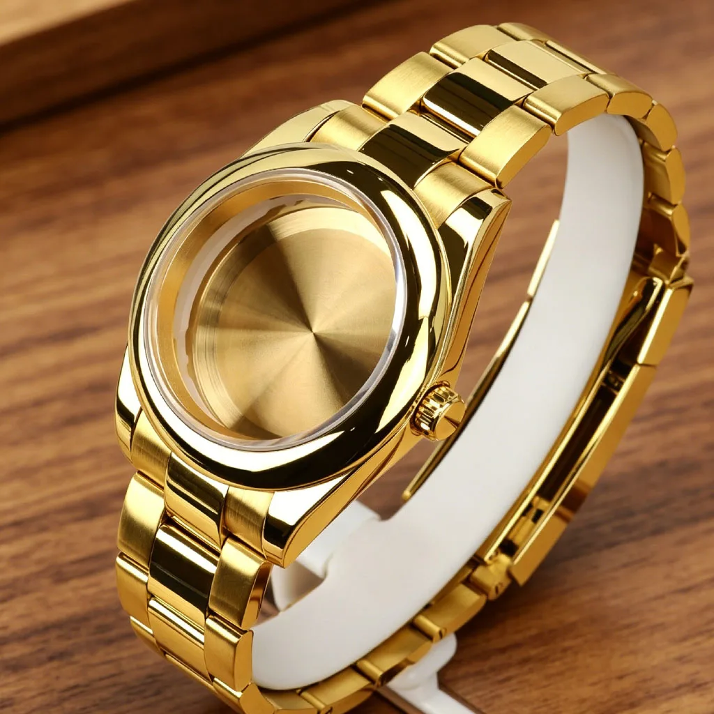 

PVD Gold 36mm/39mm Fashion Watch Case Sapphire Glass For NH34 NH35 NH36/38 Miyota 8215 Movt 316L Steel Oyster Strap Repair Parts