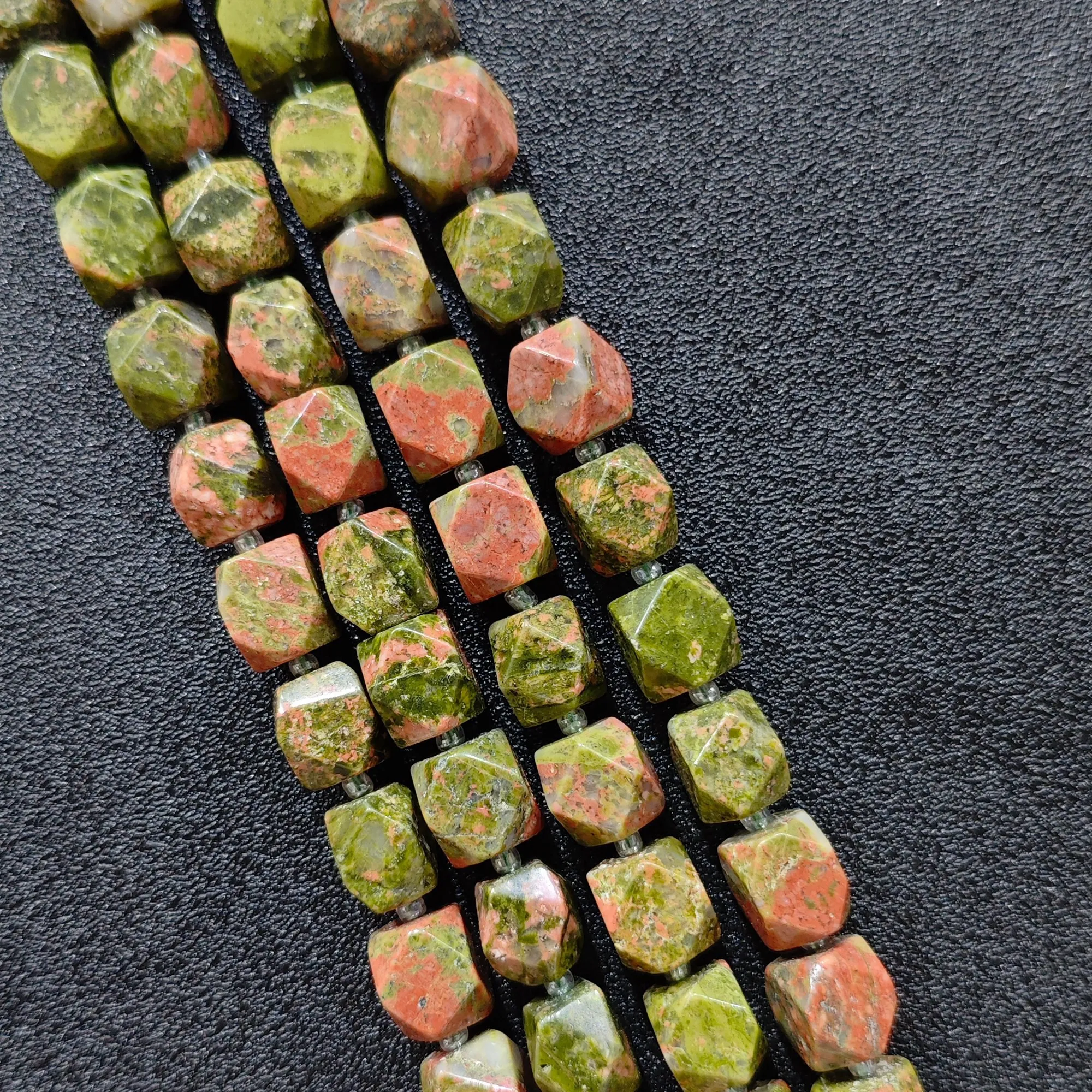 Pink Green Unakite Faceted Column Loose Beads Natural Crystal Gemstone Strand for Statement Necklace Bracelet DIY Jewelry
