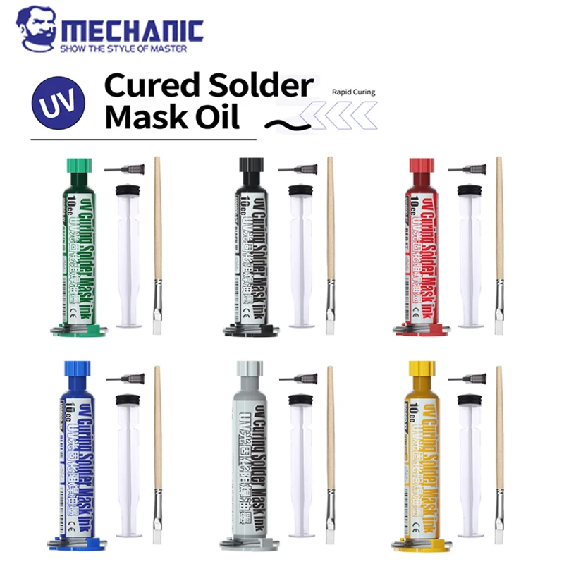 

MECHANIC 4-IN-1 6 Colors Green Oil UV Photosensitive Solder Mask Ink BGA PCB Motherboard Paint Prevent Corrosive Arcing