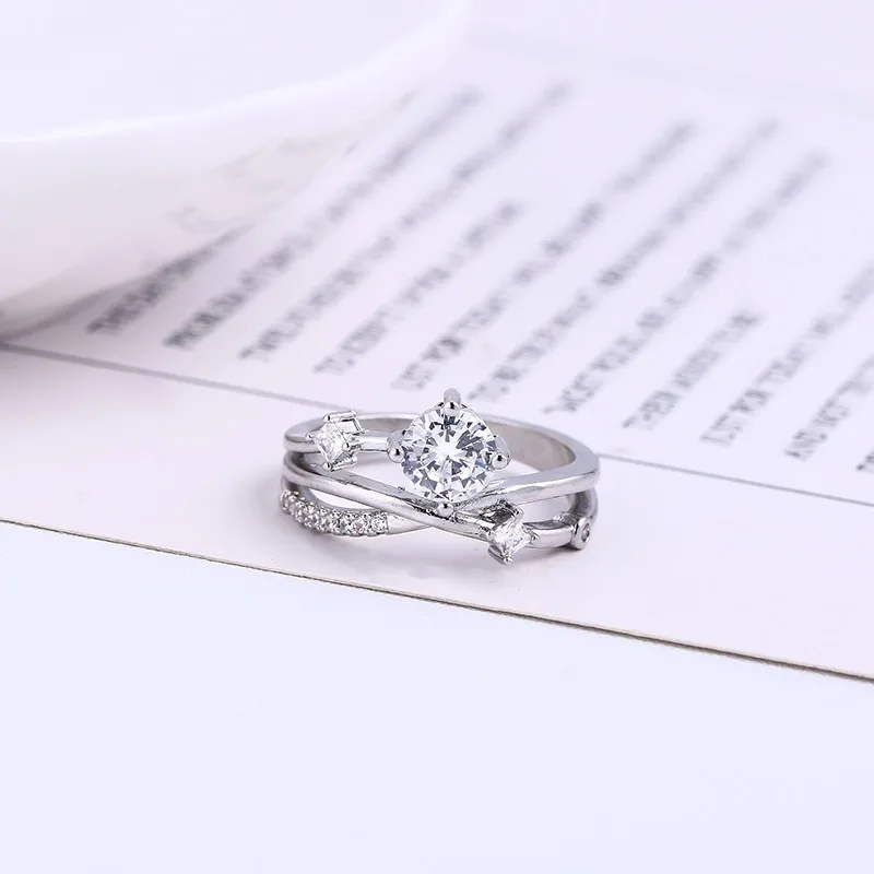 Delicate Silver Color Zircon Rings Fashion Creative Cosmic Planet Track Crystal Rings for Women Wedding Engagement Jewelry Gift