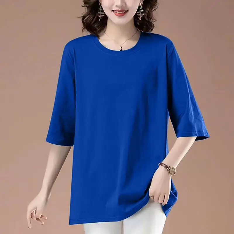 Straight Pullovers Loose Comfortable Solid T-Shirts Fashion Round Neck Simplicity Neutral Summer Thin  Casual Women's Clothing