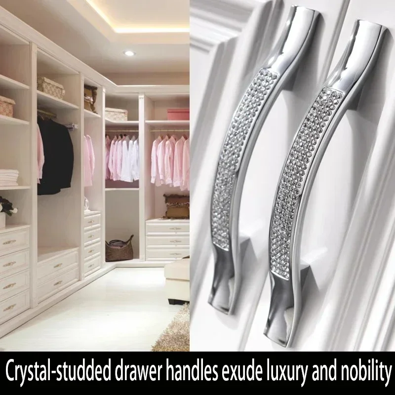 Premium Wardrobe Doors: Crystal-Adorned Handles, European Gold, Modern & Minimalist, Ideal for Visible Storage of Books, Shoes,