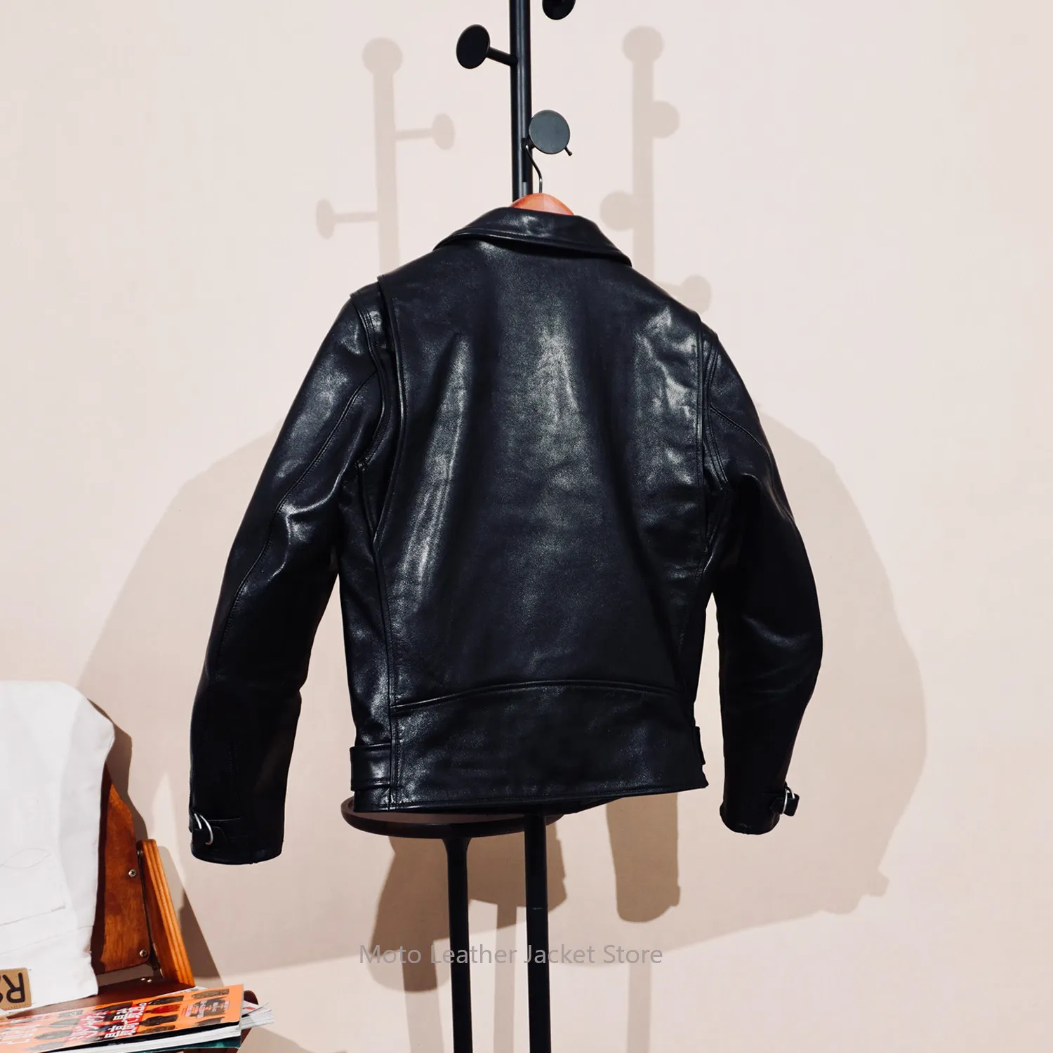 Classic TWC 731 American Retro Diagonal Zip Horsehide Leather Jacket Men Amekaji Short Biker Motorcycle Genuine Leather Coat J24 - view 5
