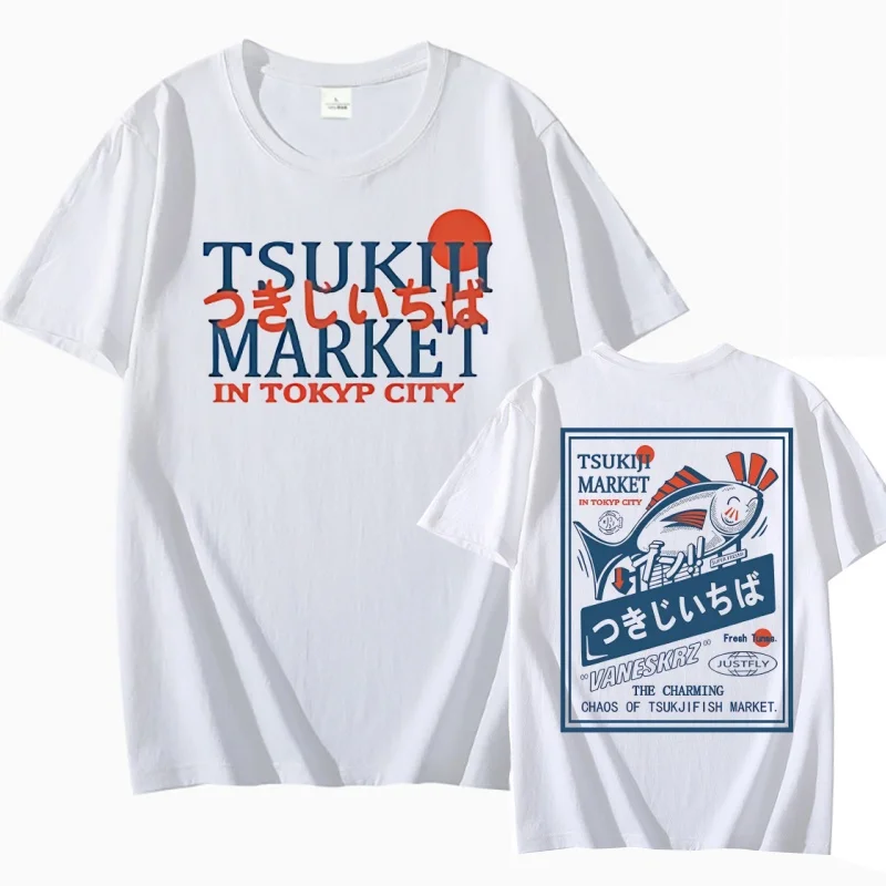 Japanese Puffer Fish T-Shirt Tokyo Style Graphic Tshirts Cotton Short Sleeve Round Neck Printed Tshirts Y2k Streetwear Clothes