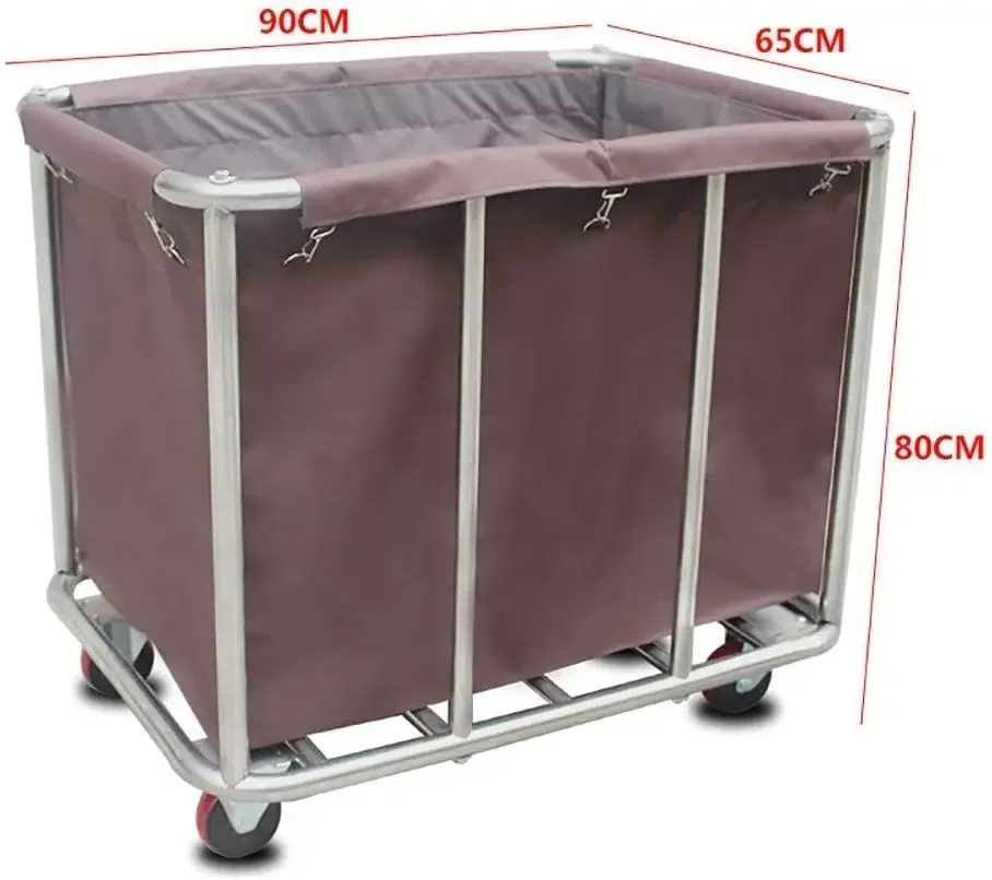 Trolley On Wheels Tool Mobile Linen Cart for Hotel/Lobby, Detachable Stainless Steel Room Service Car with Universal Wheel, Brow