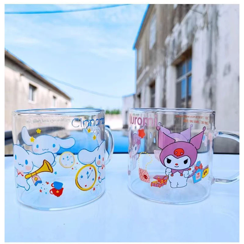 

Sanrio Cute Girl Heart Glass Milk Cup Hellokitty Cinnamonroll Kuromi Mymelody Microwave Oven Heating Cartoon Print Breakfast Cup