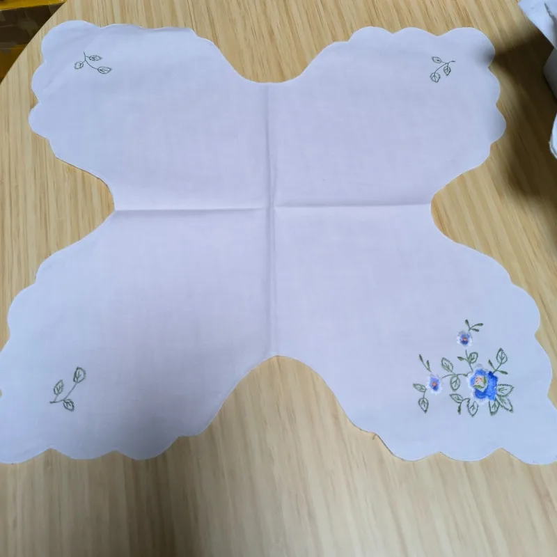 4 قطعة القطن الخبز القماش/الكتان التطريز المناديل الأبيض منديل 43x43 سنتيمتر فراشة الخبز غطاء القماش منشفة شاي #5