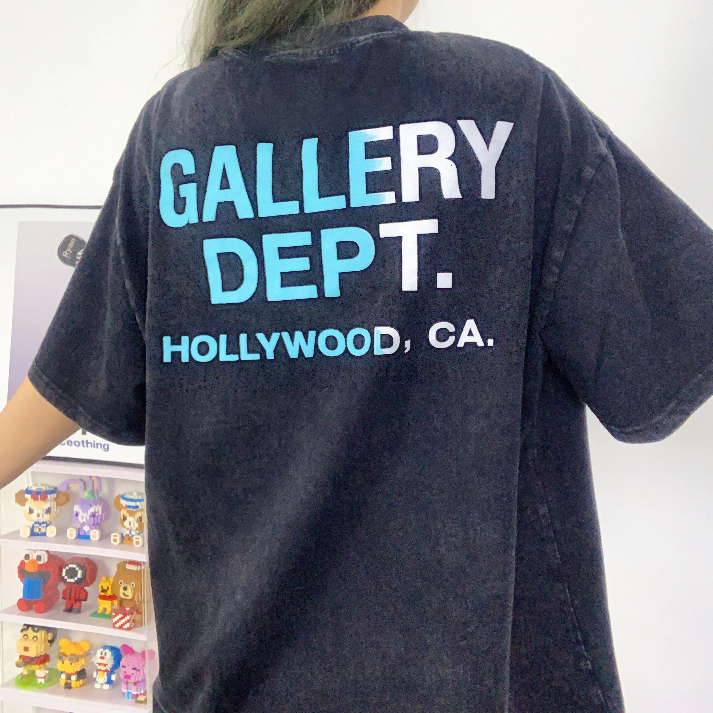 

adient Letter Print Cotton T-irt round Ne ort Sve Loose Fit American Trendy Brand New Waable ex Street Sle