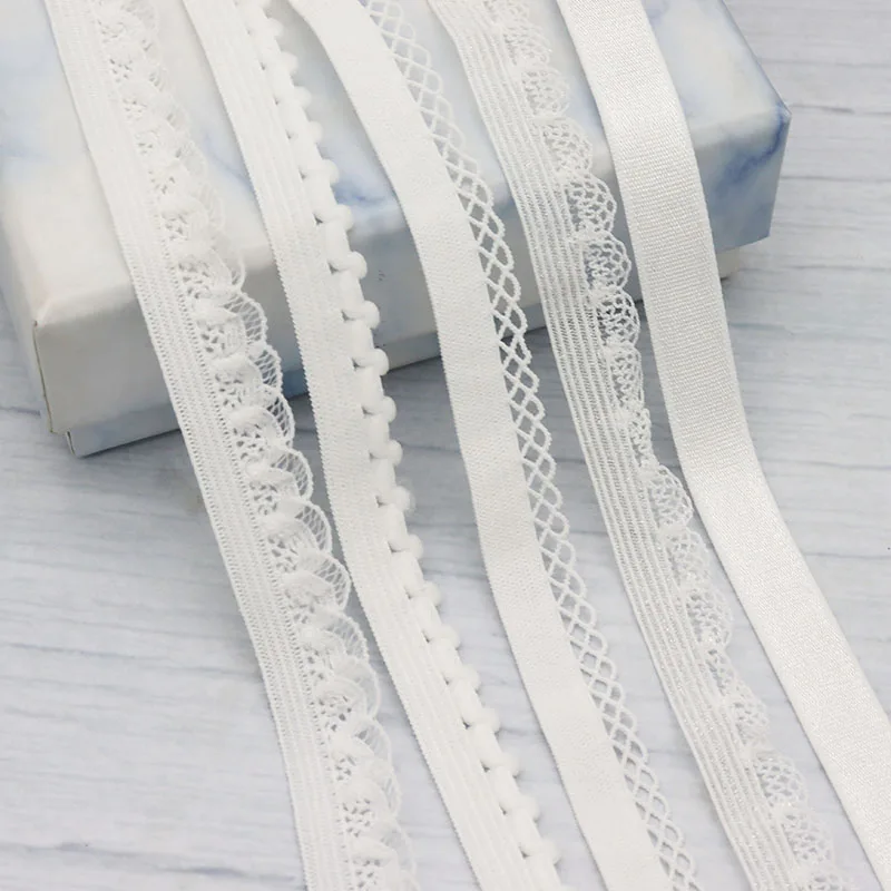 Wholesale White Series Single Edge Loop Lace Stretchy Trim Elastics Spandex Bands Ribbon For Underwear Lingerie Sewing Craft