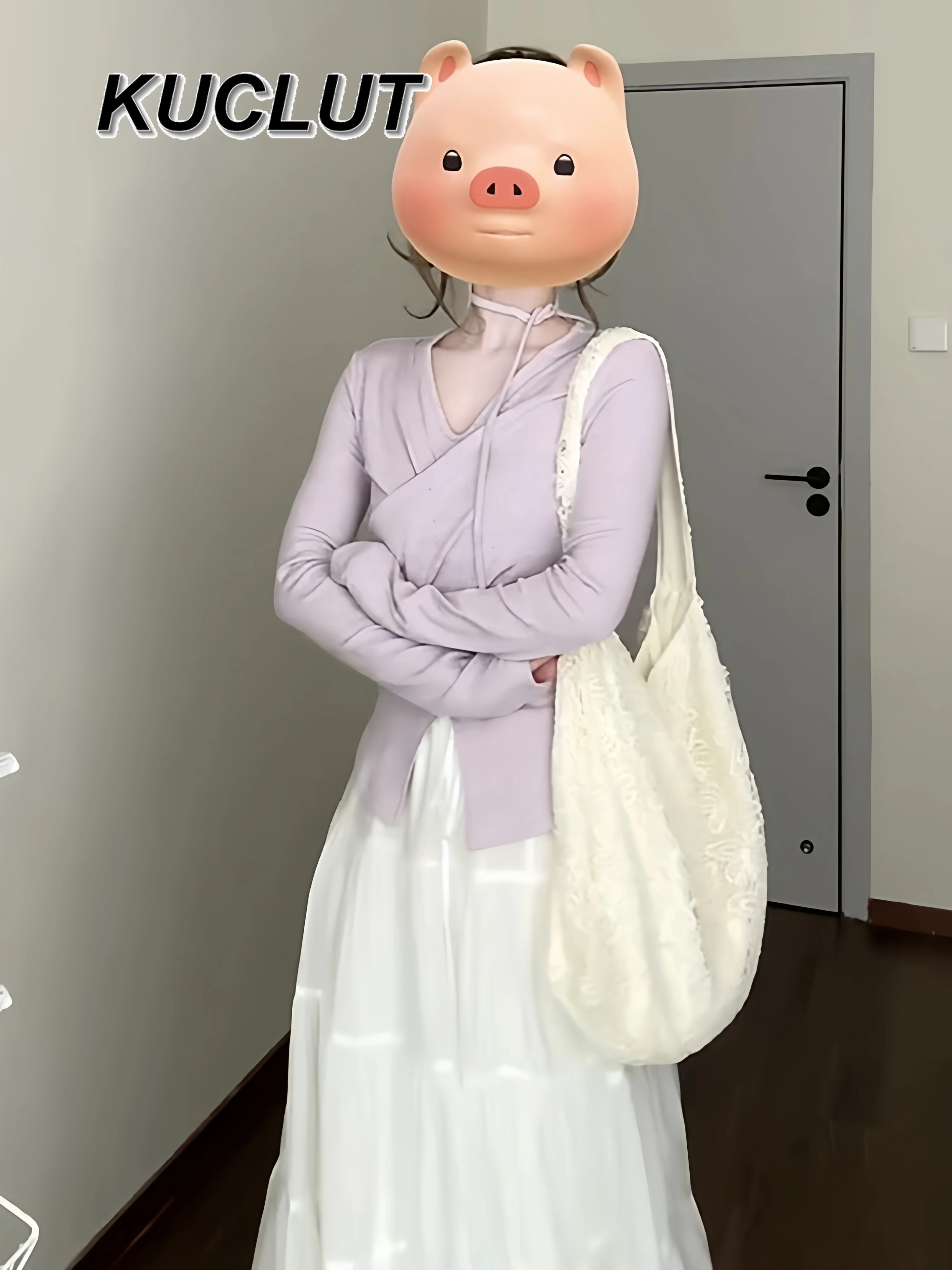 ربيع الخريف ملابس غير رسمية الكورية نمط أنيق قطعتين مجموعات للنساء الأرجواني غير النظامية أعلى + كعكة بيضاء تنورة طويلة مجموعة