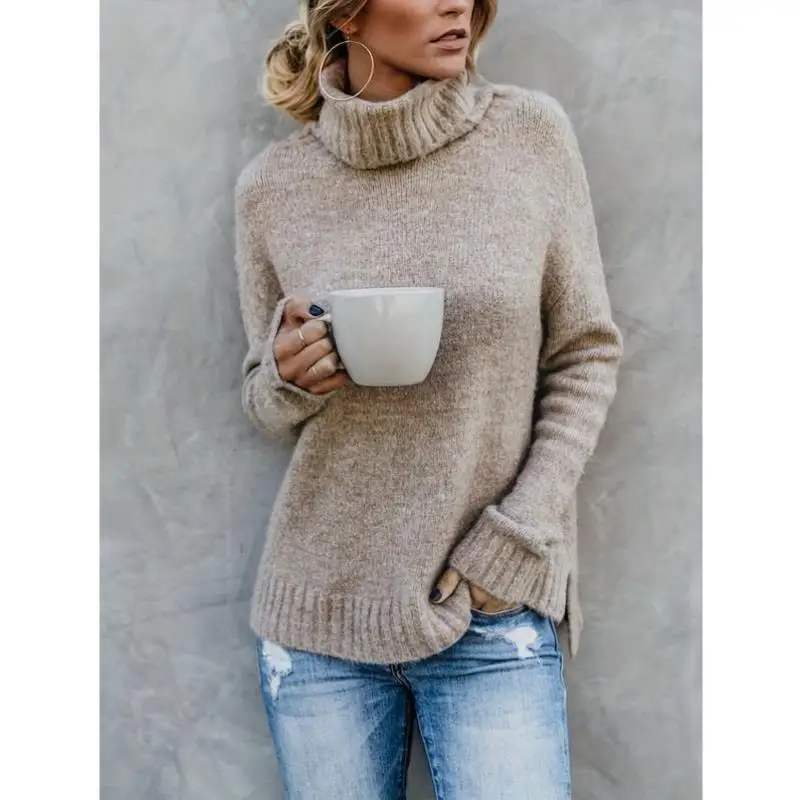 Długi sweter z żółwiami, jednolity kolor, model R 682026, nowy, transgraniczny, damski, ocieplany, zimowy sweter.