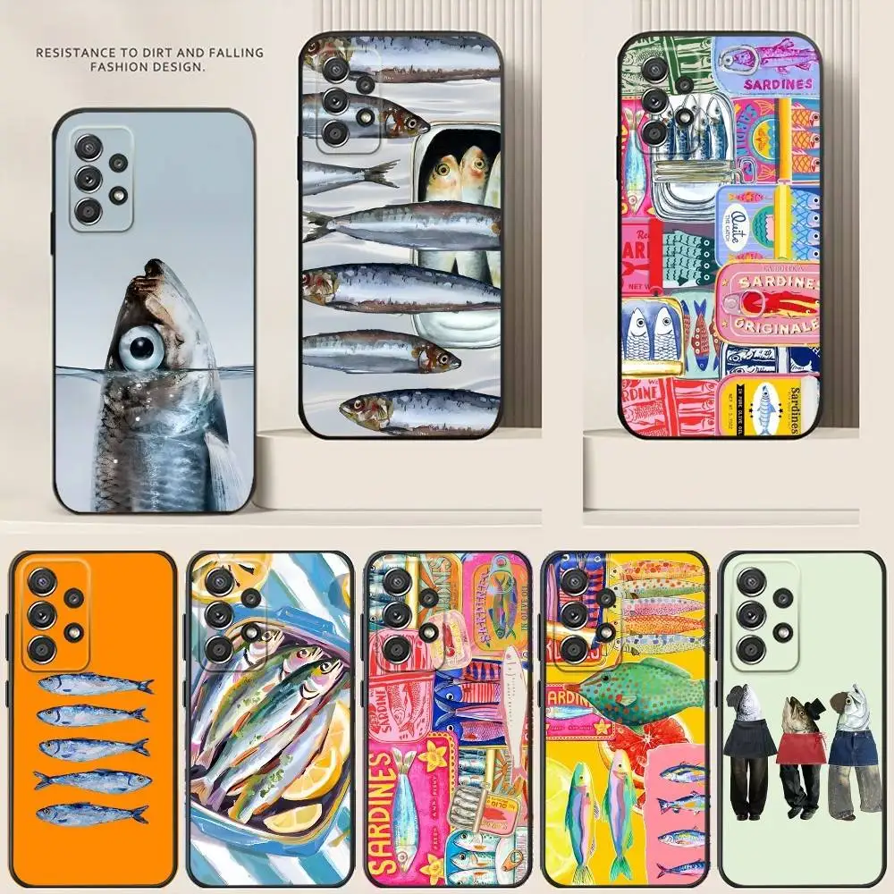 

Sardines Phone Case For Samsung S24,21,22,23,30,Ultra,20,Plus,Note,10,9,Black soft silicone case