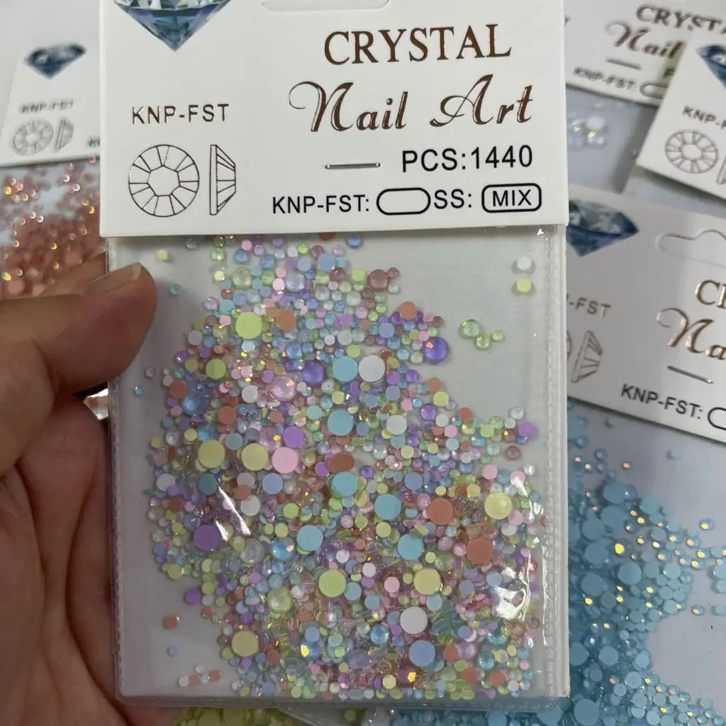 1440pcs Glass Iridescent Round Half Planet Shape Rhinestones Mermaid Gradient Candy Colors Crystal Beads 3D DIY Flatback Jewelry