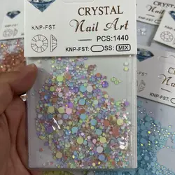 1440pcs Glass Iridescent Round Half Planet Shape Rhinestones Mermaid Gradient Candy Colors Crystal Beads 3D DIY Flatback Jewelry