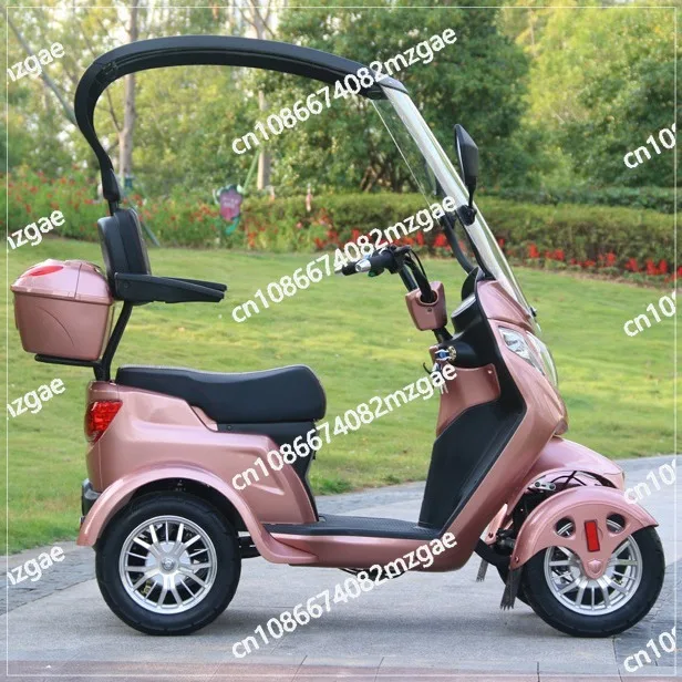 دراجة ثلاثية العجلات كهربائية شبه مغلقة لكبار السن، سكوتر مزدوج المقعد بأربع عجلات للمساعدة في المنزل للمعاقين