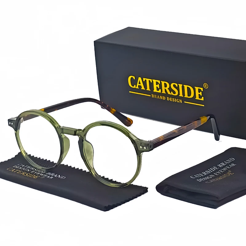 Caterside Round TR90 Frame Acetate Temple Glasses Men Prescription Eyewear Women Zero-Power Lens Computer Glasses High Quality