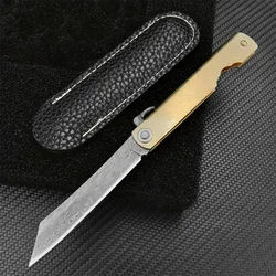 Higonokami Japanese VG10 Damascus Steel Blade Folding Knife Camping Hunting Copper Handle Knives Outdoor Survival EDC Tool