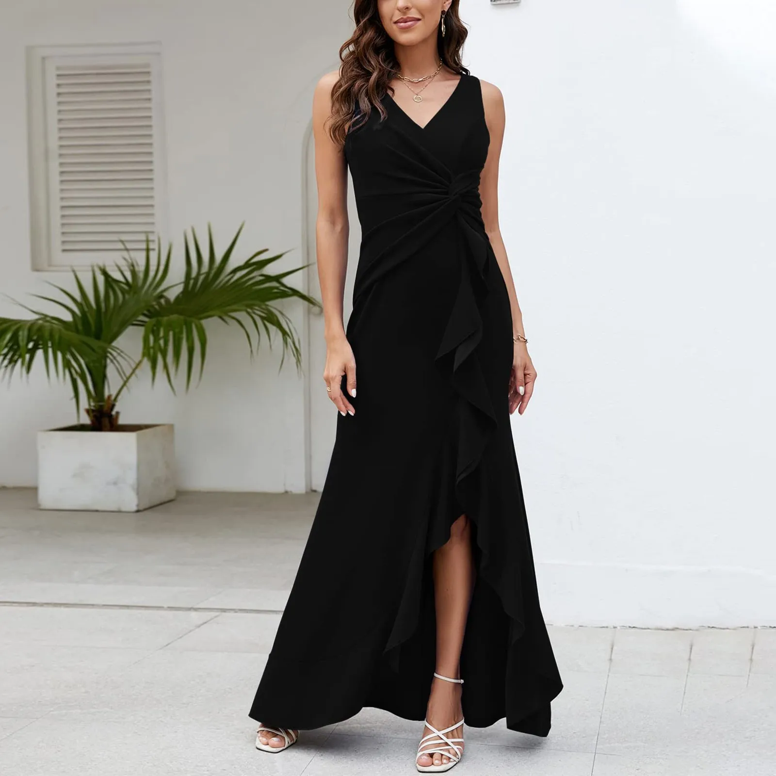 

Long Evening Gowns For Women Formal Dresses For Women Evening Party Elegant V Neck Womens Elegant Split Hem Wedding Dress