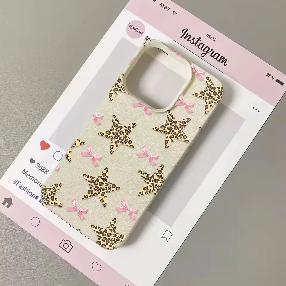 Leopard Print Star Bow Tpu Case For Samsung A17 A57 A37 A27 A07 S26 S25 S24 S23Ultra A15 A16 A34 A53 A54 A35 A55 A26 A36 A56 A06