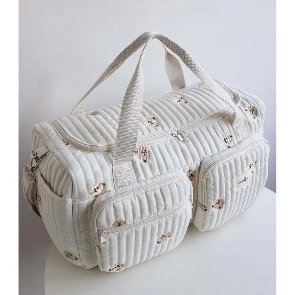 Little Bear Embroidered Diaper Bag Lightweight Practical Mommy Bag with Shoulder Strap Large Capacity Diaper Changing Tote Bag