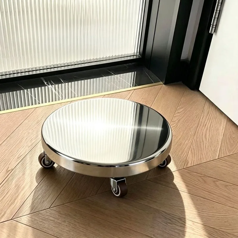 Portable Silent Casters Rolling Stools Swivel Round Low Stool Stainless Steel Ottomans Minimalist Modern Living Room Furniture