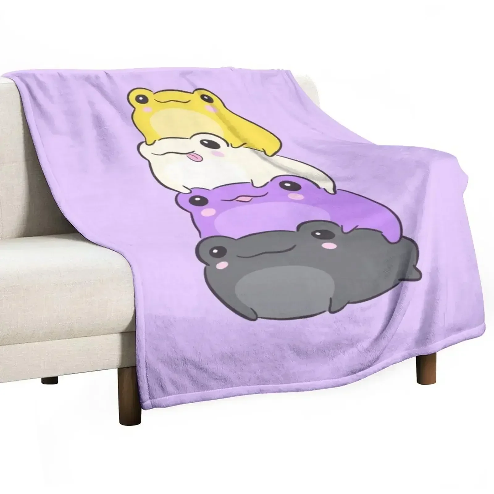 New Nonbinary Pride Frog - Cute Kawaii Aesthetic Frog - Subtle Non-Binary Enby NB Pride Flag Colors Frog Pile Throw Blanket