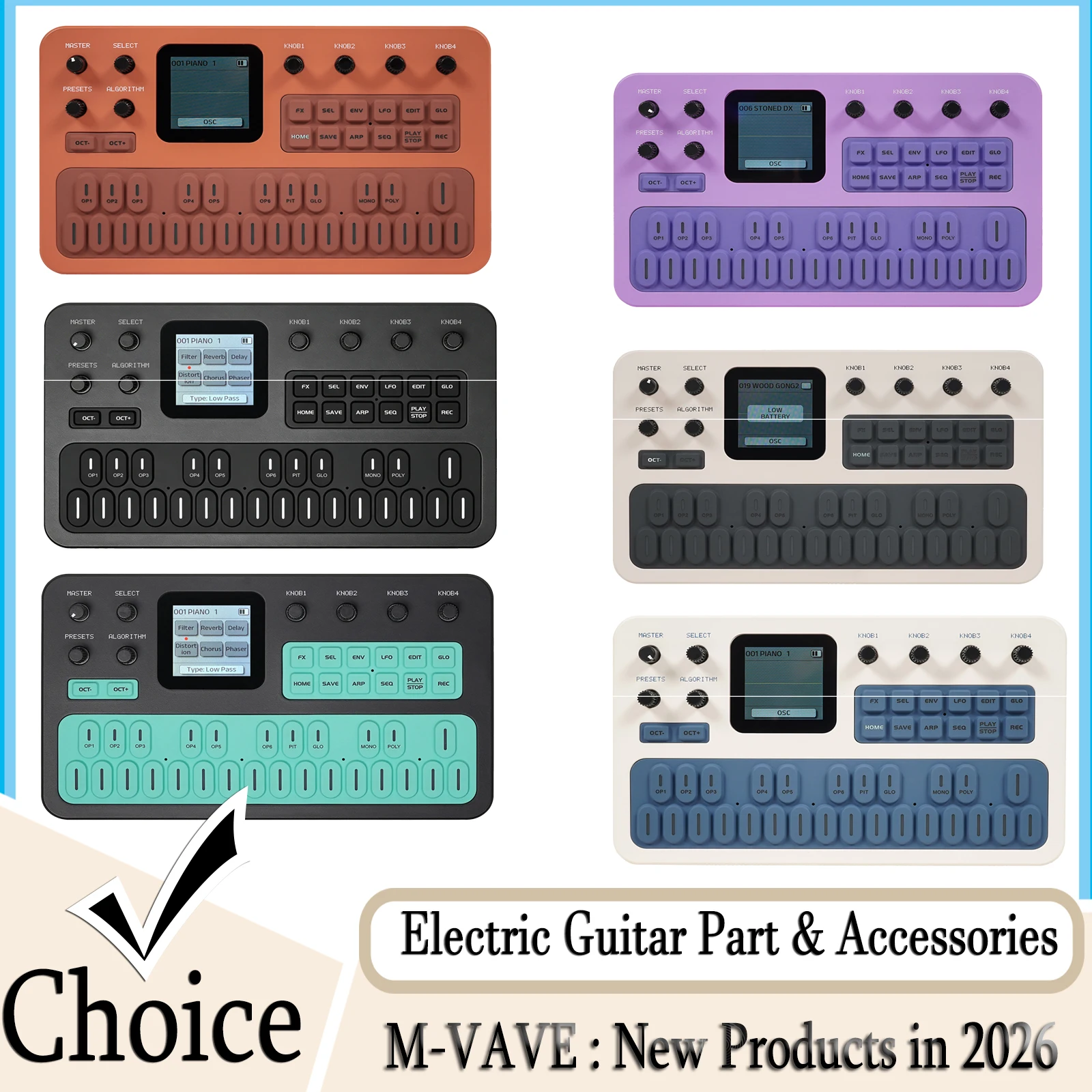 M-Vave Fm-1 Guitar Effect Pedal Portable Bluetooth Synthesizer 12h Battery 6-Operator Speaker 32-Algorithm 128 Preset Built-In