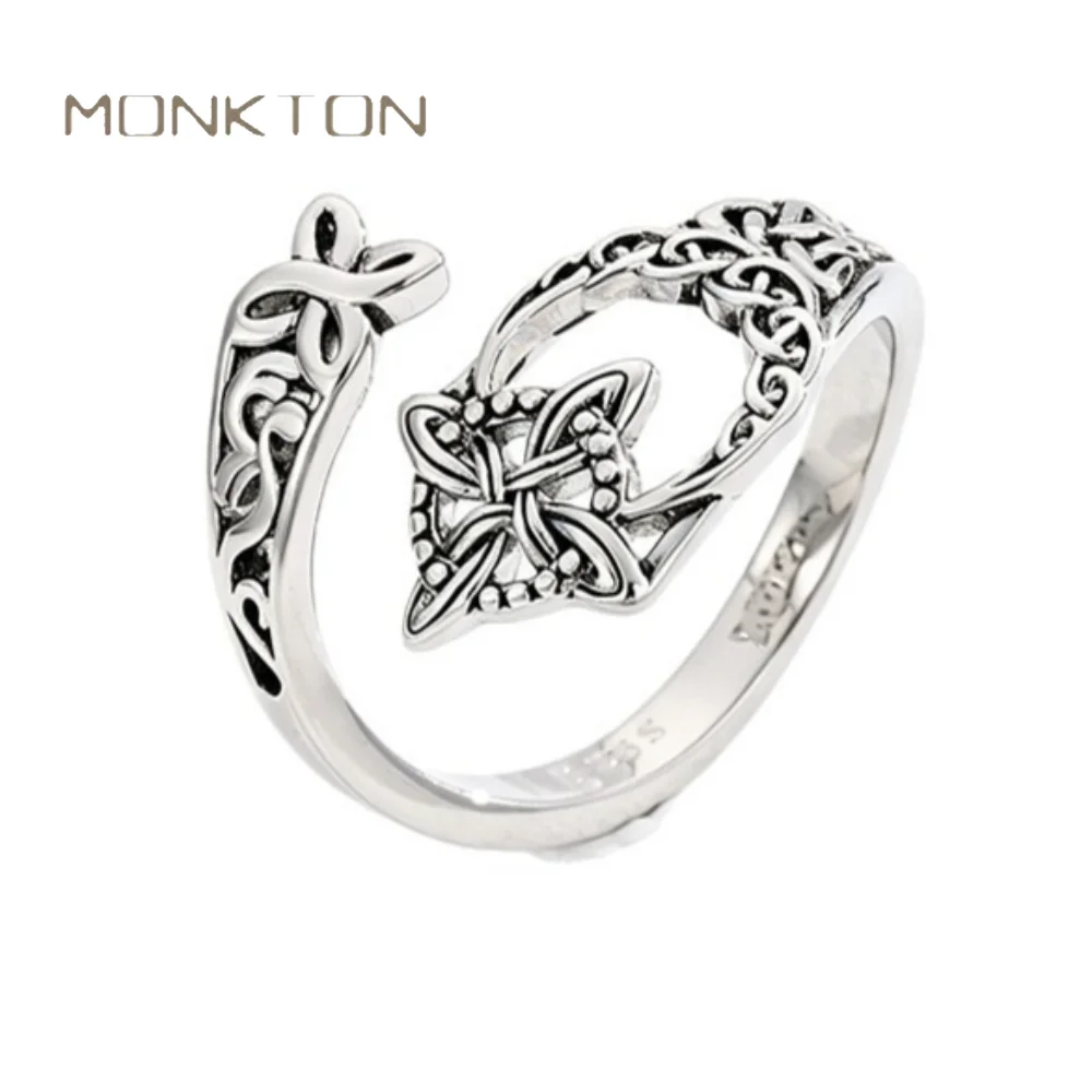 Monkton Witches Knot Ring Celtic Silver Color Retro Adjustable Floral Rings Witchy Jewelry for Women bague Free Engraving