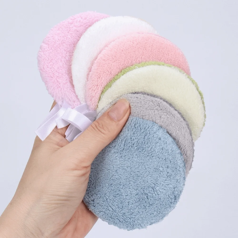6 Pcs Set Coral Fleece Face Wash Pads Round Shape Double Sided Makeup Remover Pads Absorbent Reusable Facial Cleansing Cloth